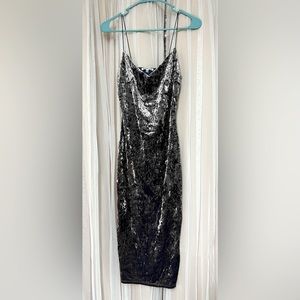 Gray/Pewter Velvet Midi Dress- Size Small